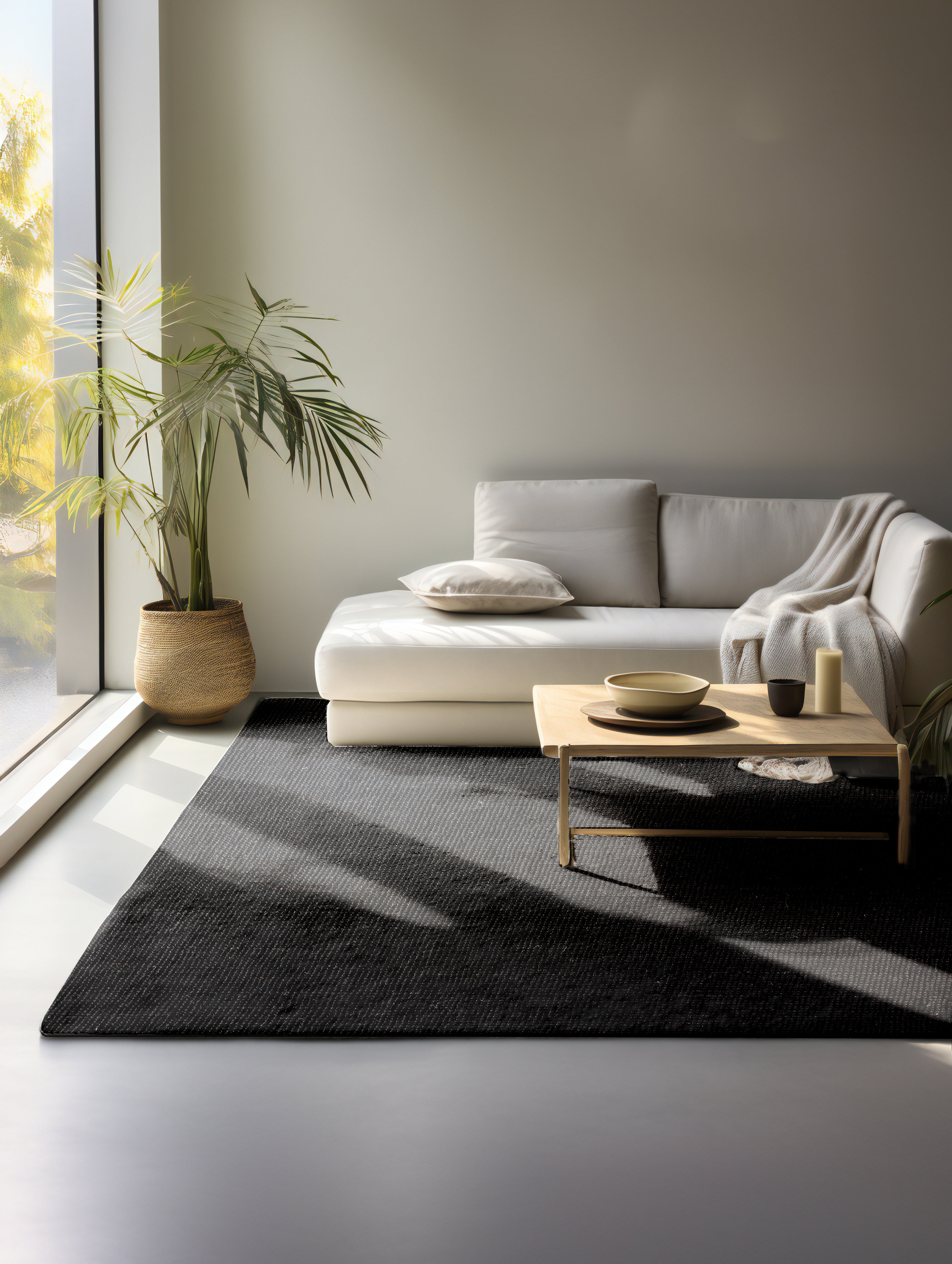 BOUCLE JUTEMATTA, MÖRKSVART - 105976