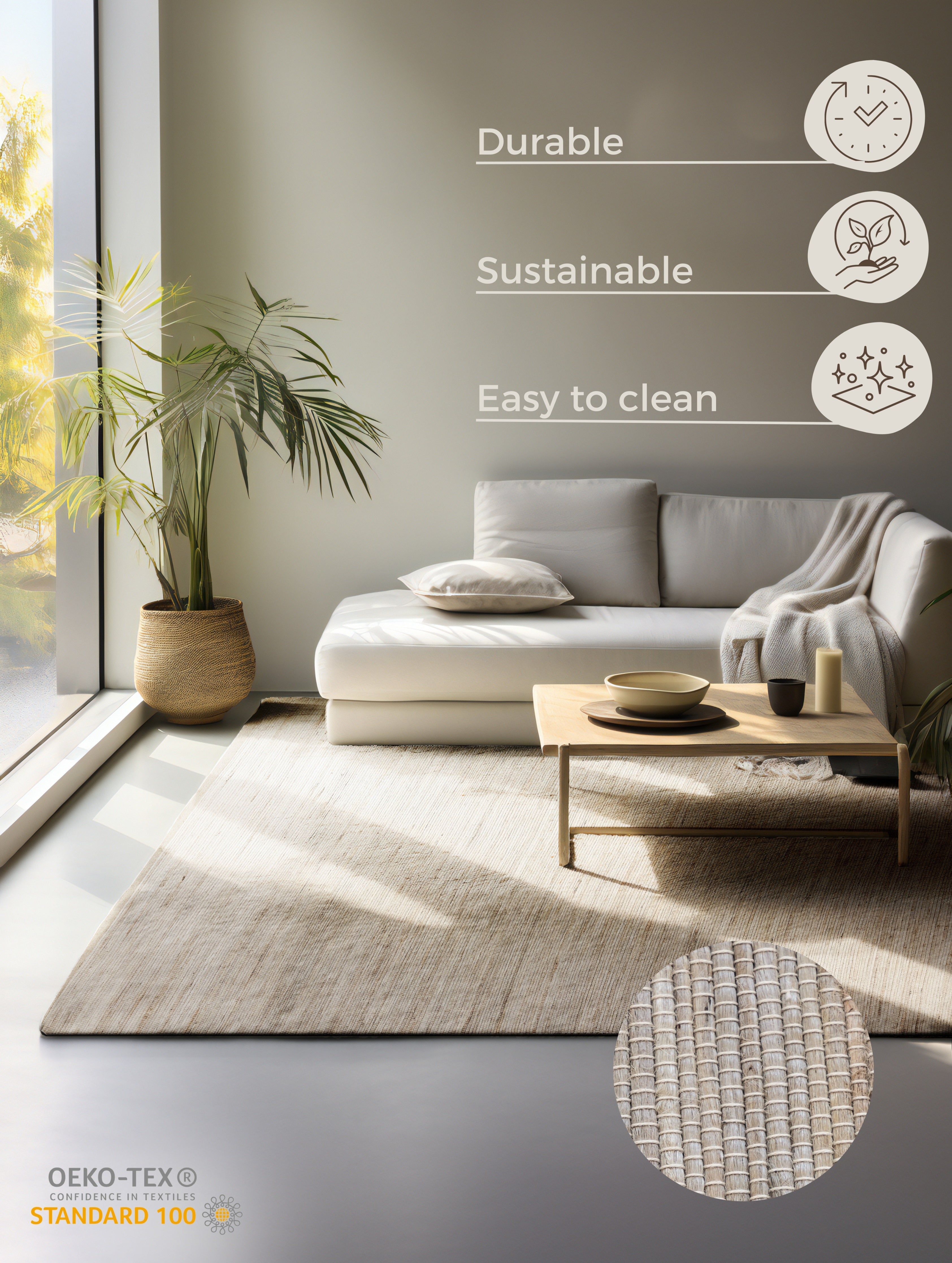 HANDVÄVLAD JUTEMATTA, GRÅBRUN - 105962