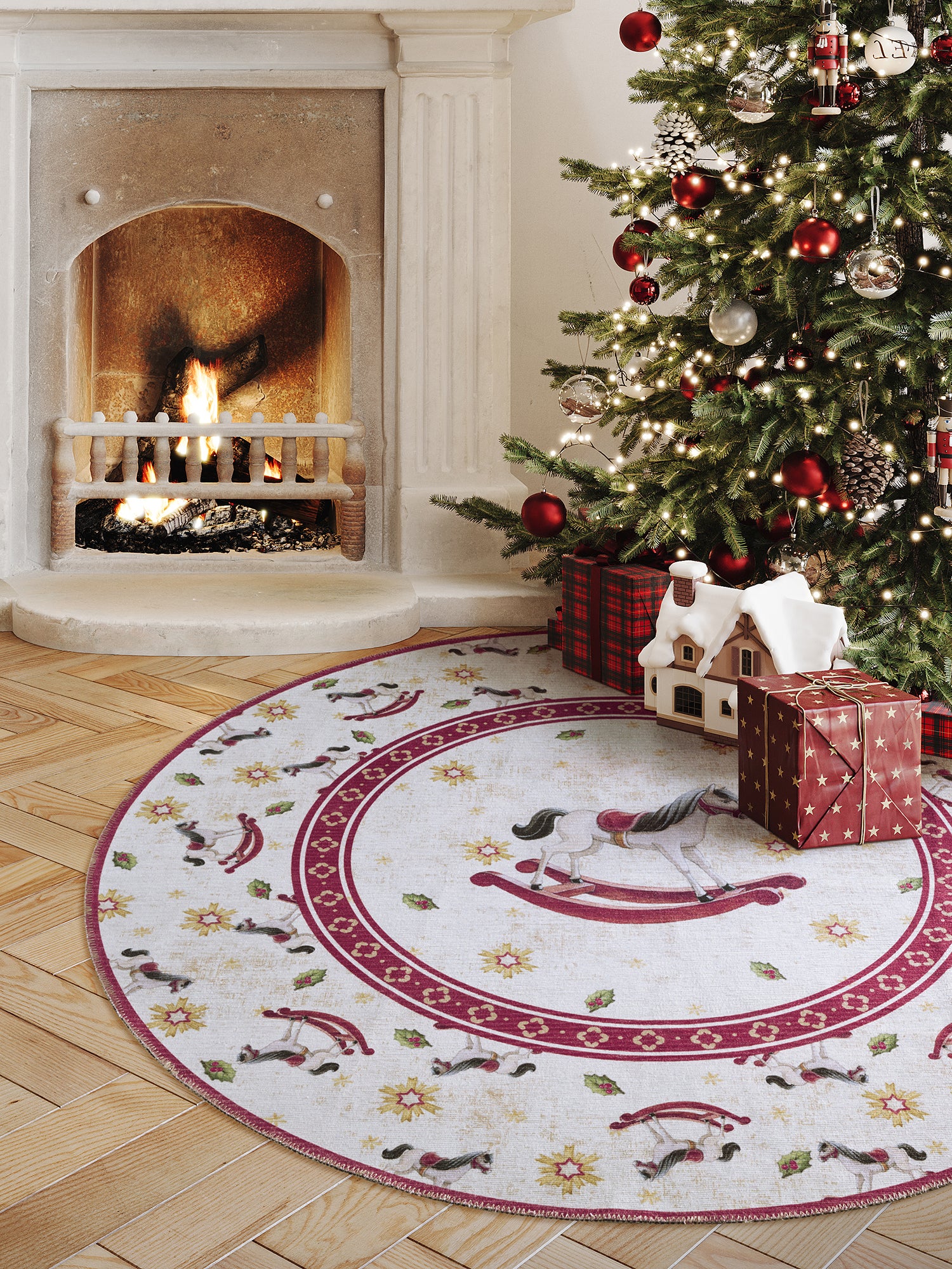 VILLEROY &amp; BOCH TOY'S DELIGHT LIMITED EDITION JULMATTA, GUNGHÄST KRÄMRÖD