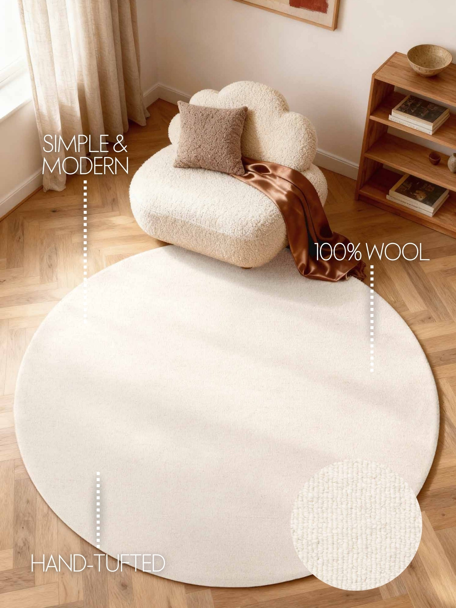 ELLE DECORATION PURISTIC FIN BOUCLE ULLMATTA, KNUTAR NATURVIT