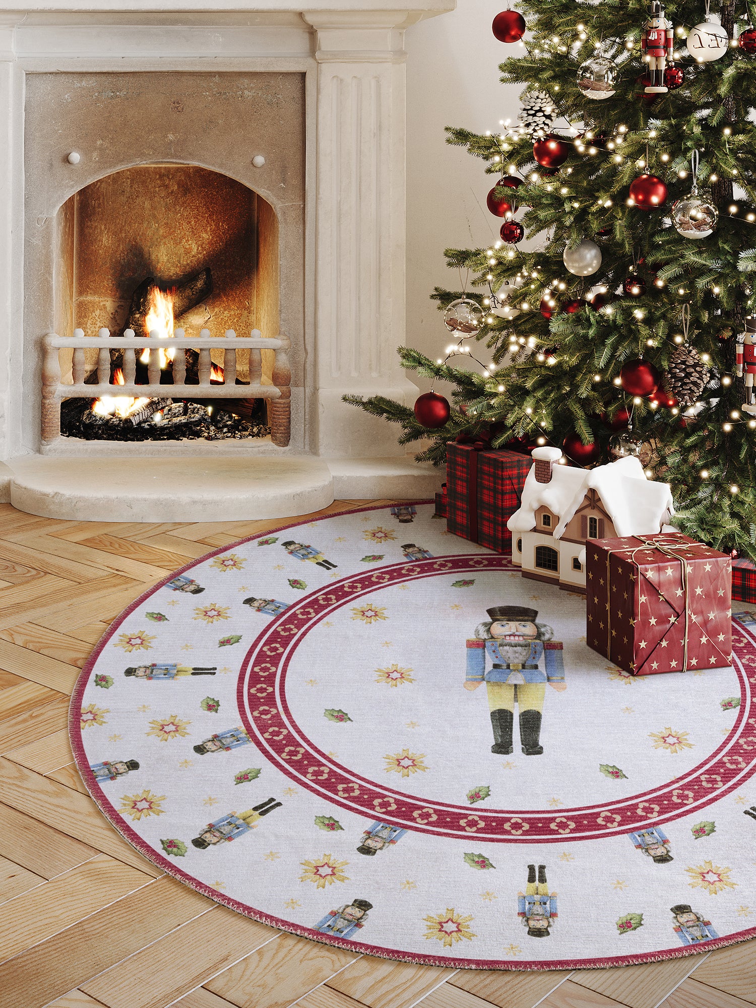 VILLEROY &amp; BOCH TOY'S DELIGHT LIMITED EDITION JULMATTA, NÖTKNÄPPARE CRÈME-RÖD