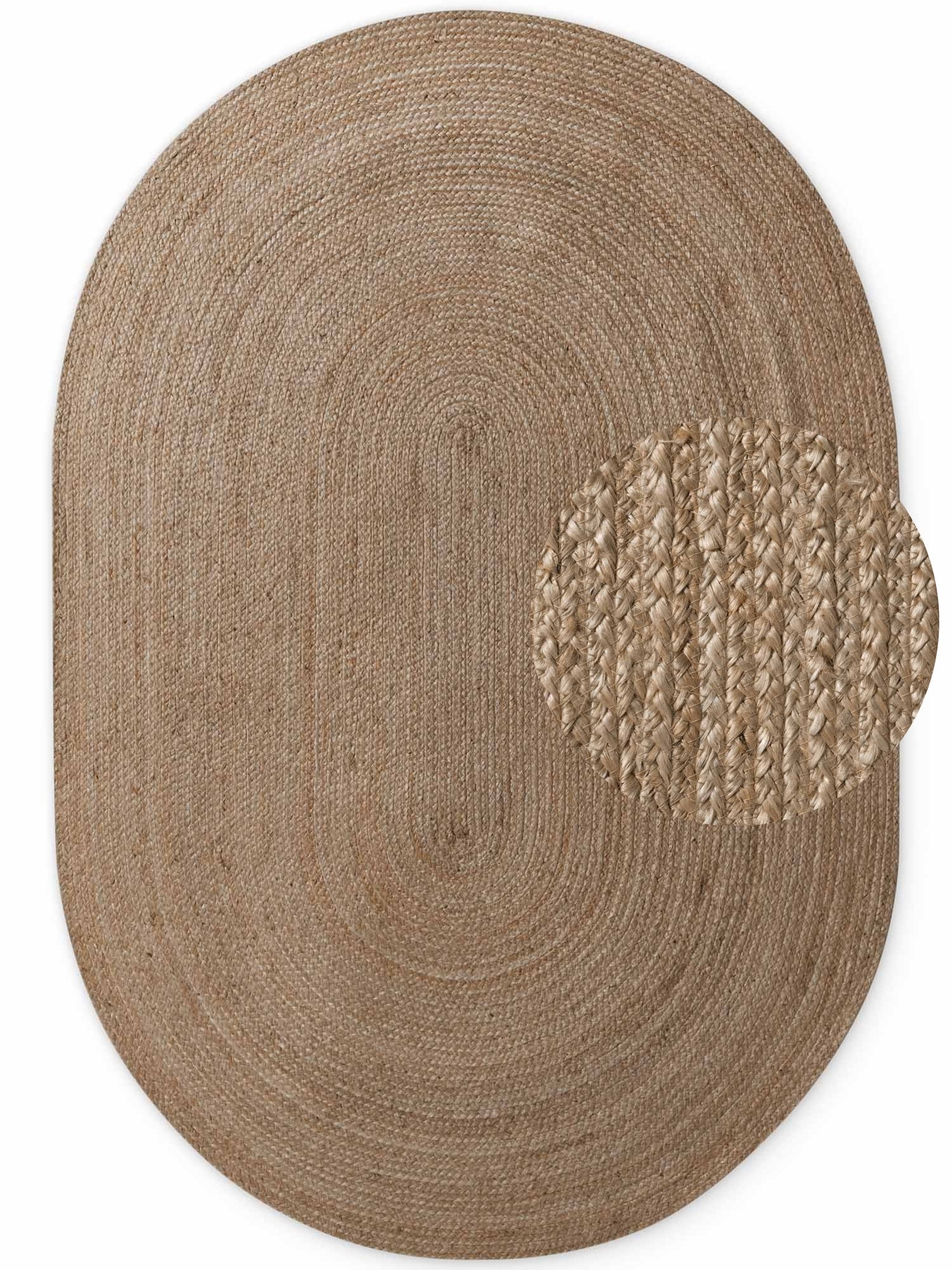 FLÄTAD JUTEMATTA RANGPUR OVAL, NATURLIG GRÅBRUN