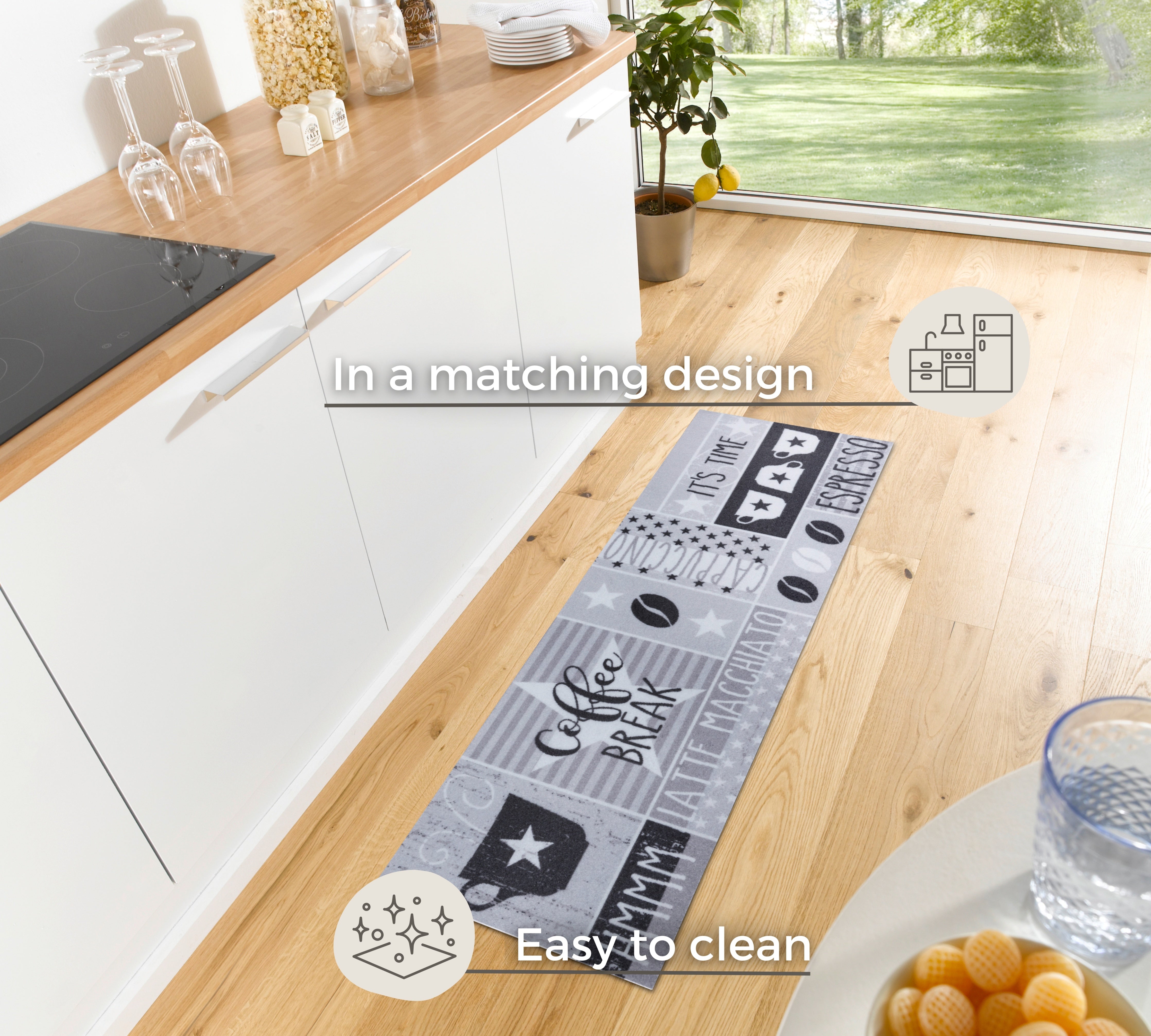 HANSE HOME COOK&amp;CLEAN ESPRESSO TIME KÖKSMATTOR 105723, STORLEK 50x150 CM