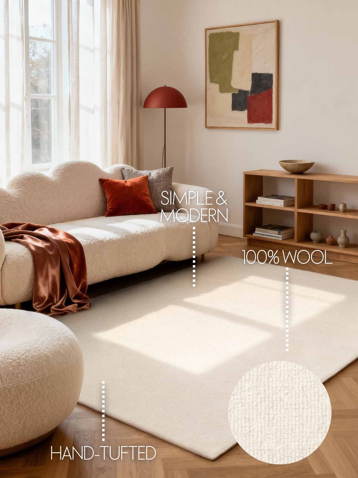ELLE DECORATION PURISTIC FIN BOUCLE ULLMATTA, KNUTAR NATURVIT