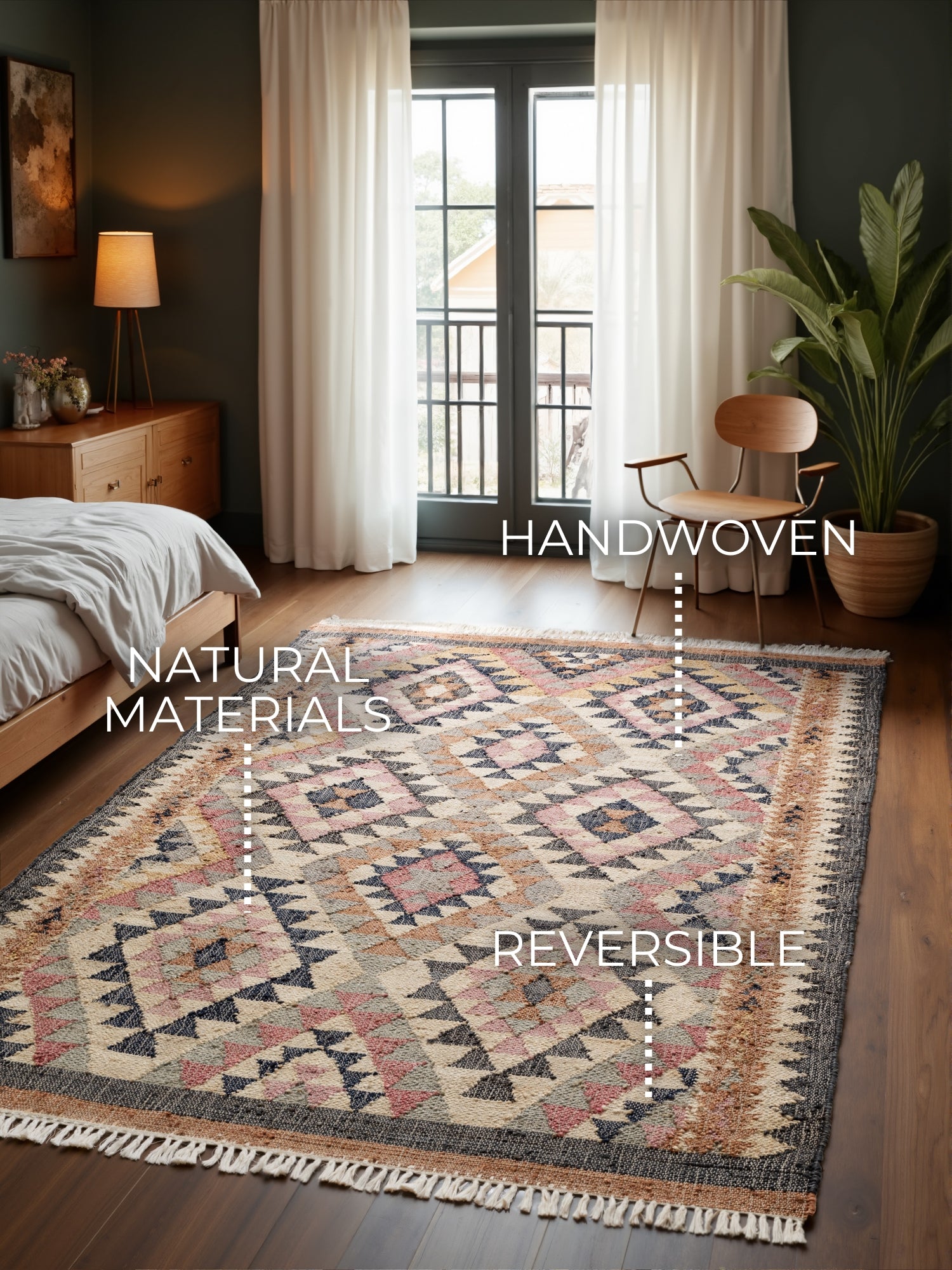 ROYA AFGHAN HANDvävd KELIM-MATTA, 106260 CREAM-MULTI