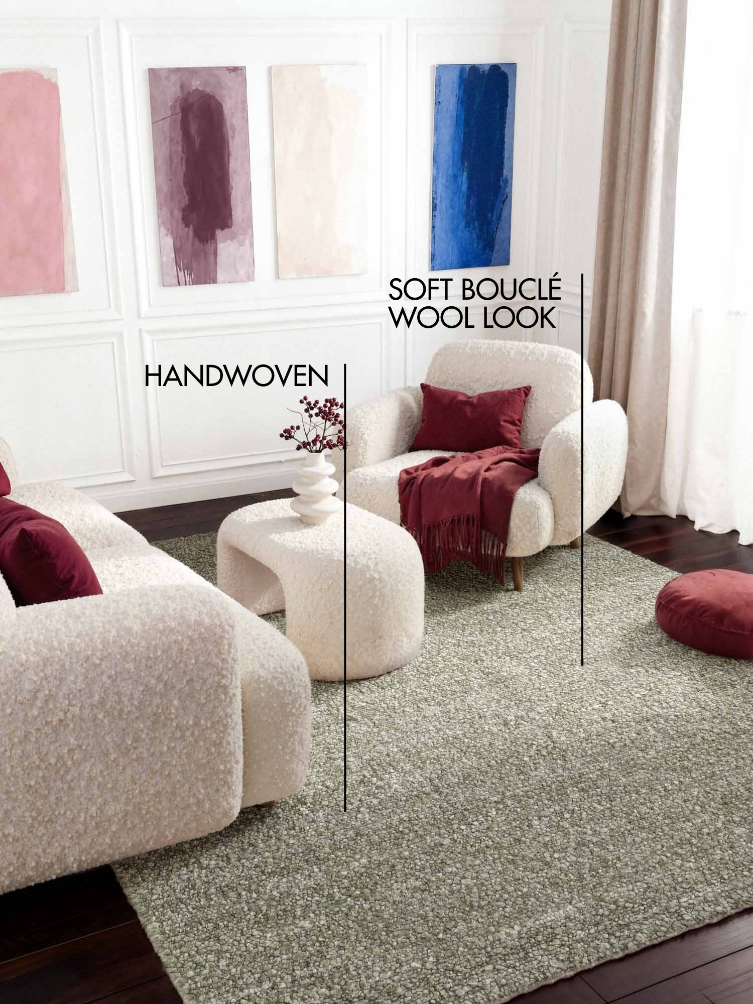 TED BAKER NOTTING HILL MJUK BOUCLE KORTLUGGIG MATTA, PORTOBELLO LJUSGRÖN