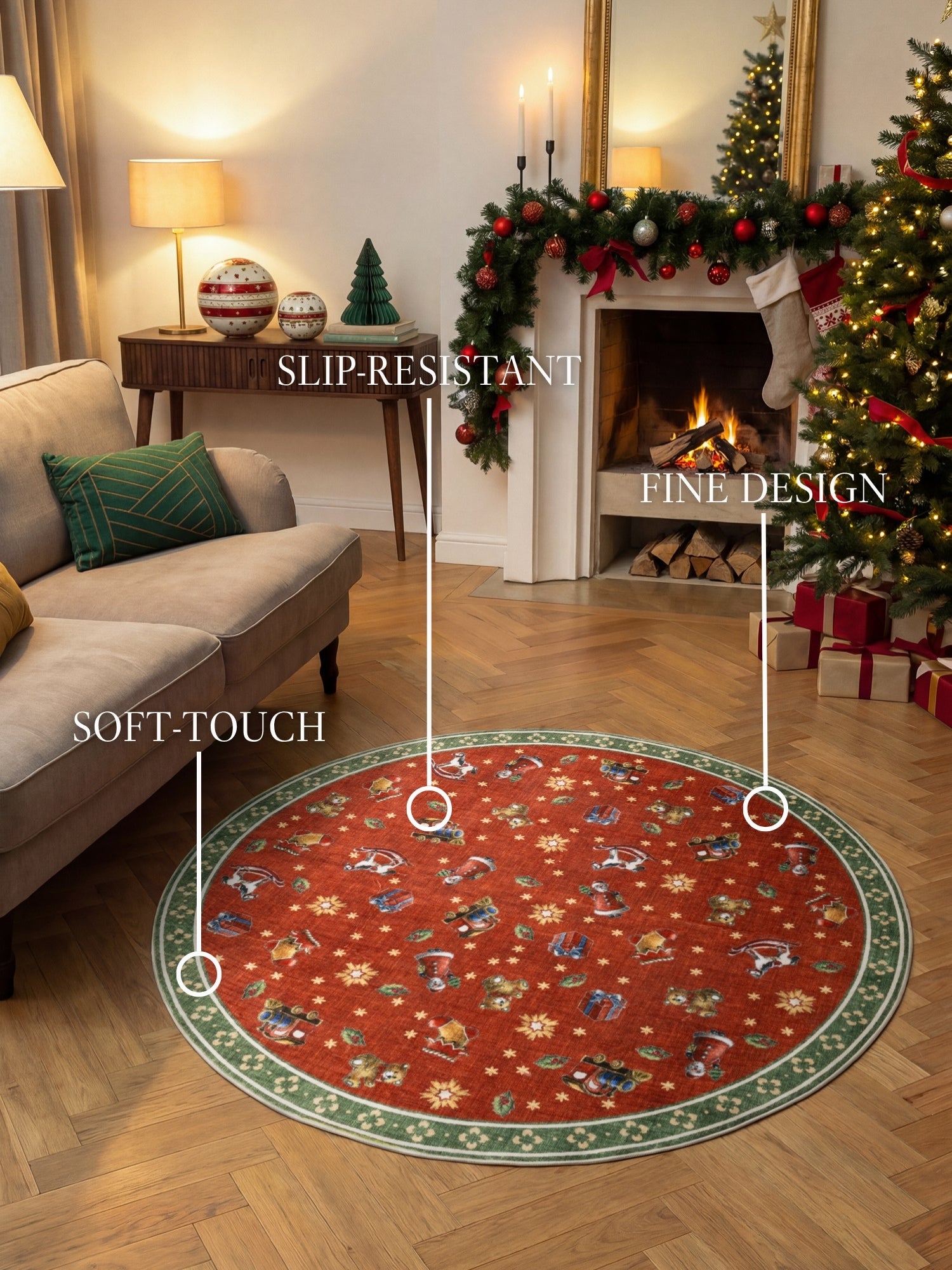 VILLEROY & BOCH TOY'S DELIGHT DESIGN RUNDT TÆPPE NOSTALGIC NOEL RØD GRØN