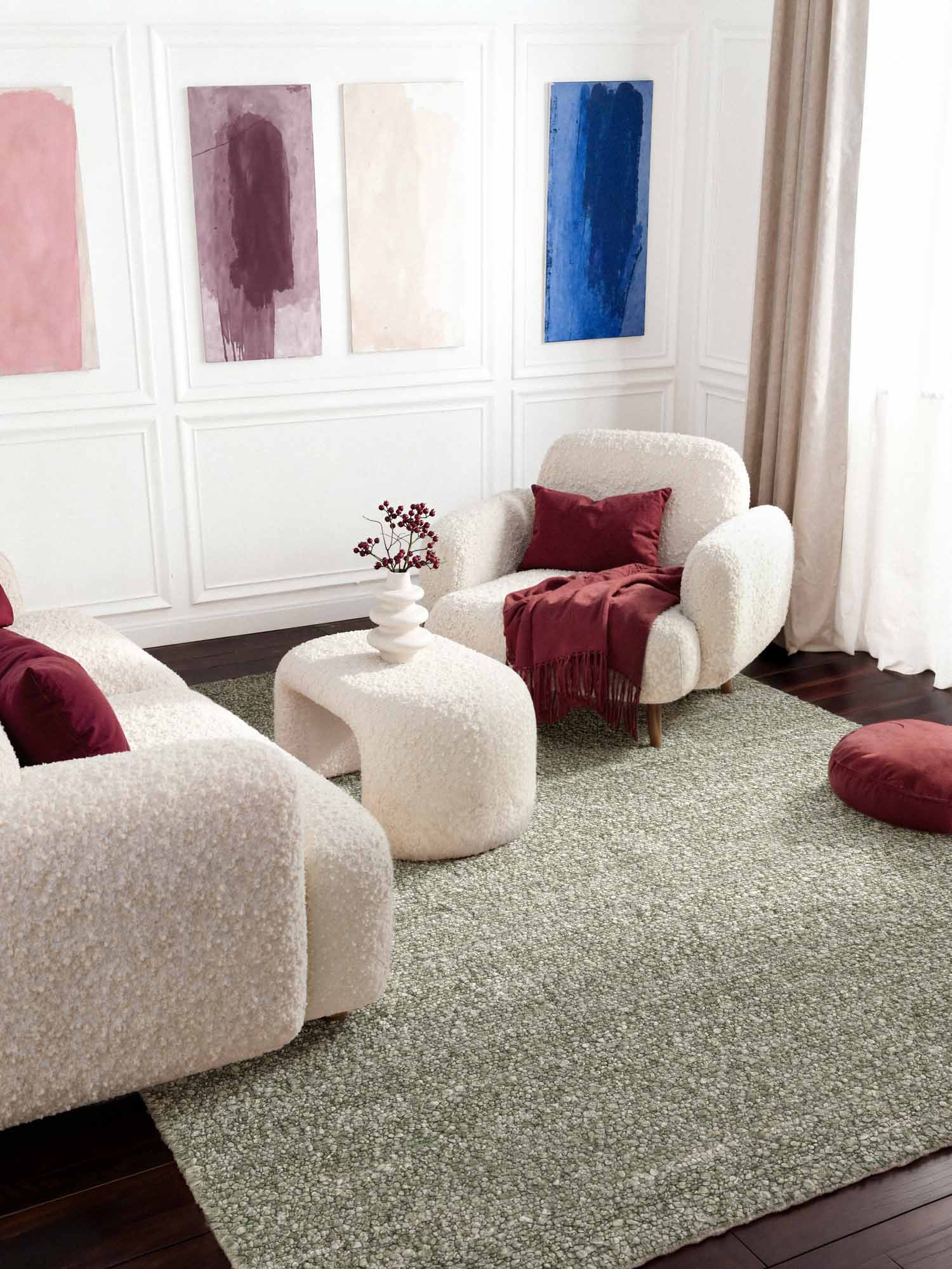 TED BAKER NOTTING HILL MJUK BOUCLE KORTLUGGIG MATTA, PORTOBELLO LJUSGRÖN
